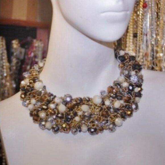 One of A Kind Handmade Bling Statement Beaded Collar Choker Necklace - Picture 2 of 7
